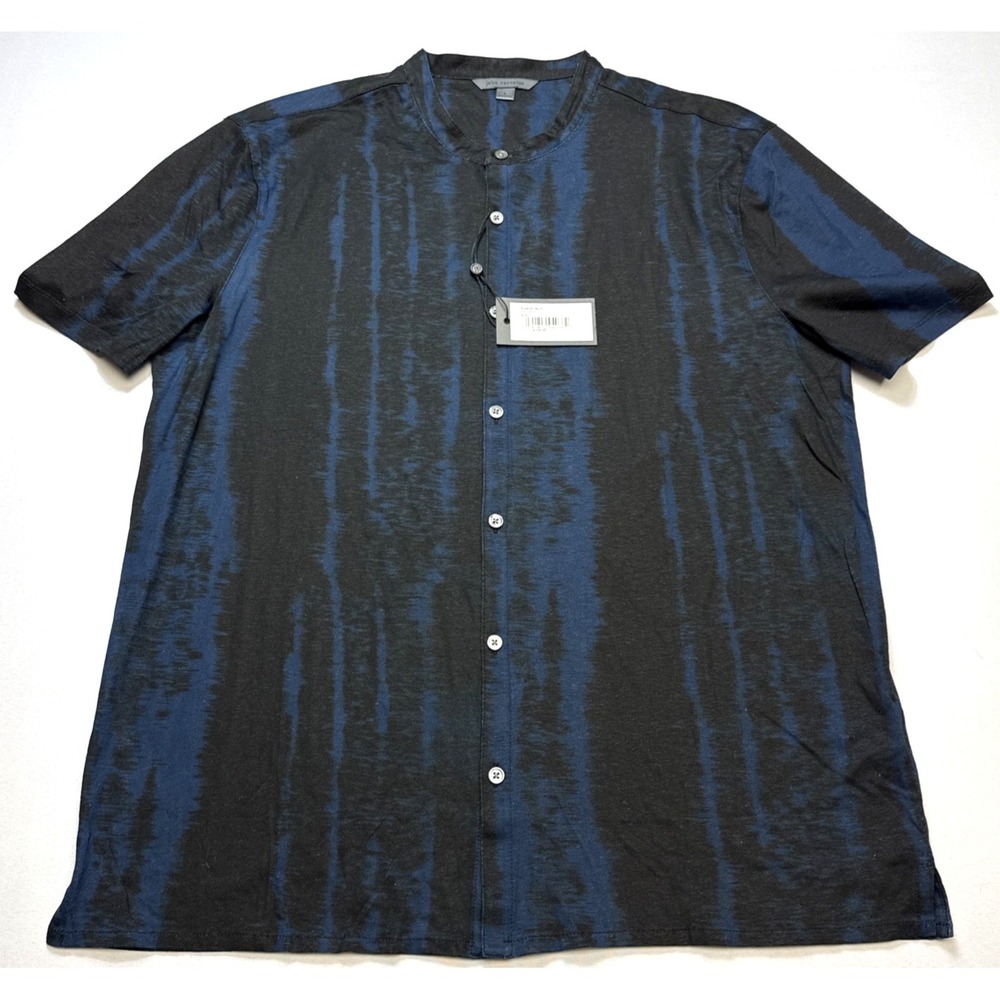 John Varvatos Collection Luxury Shirt Linen Band Collar Abstract Print Mens L